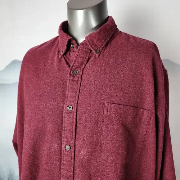 Land's End Big Casual Button Down Maroon Cotton Shirt | Men's XXL/T - Picture 2 of 15